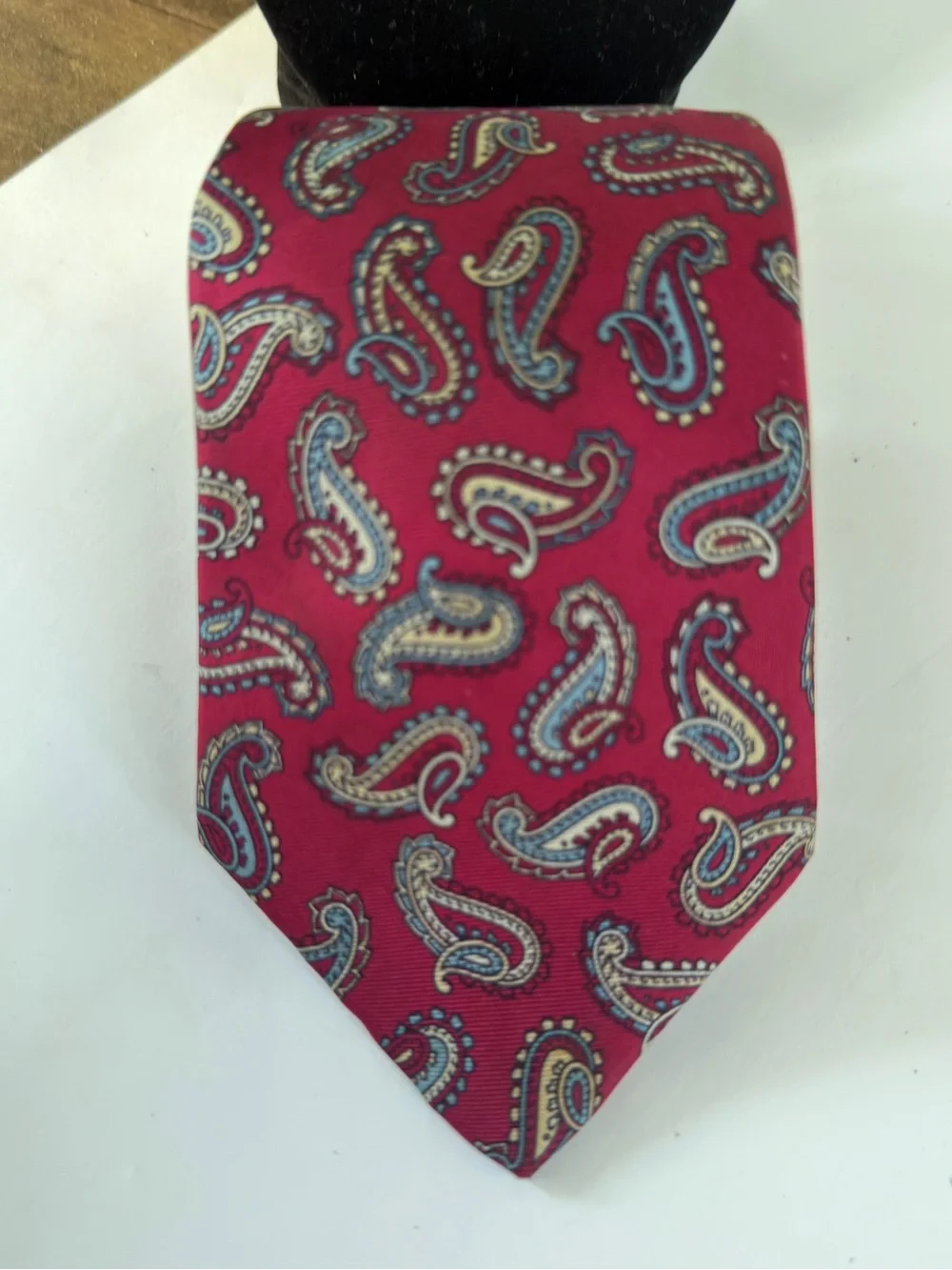 Vintage Christian Dior Silk Paisley Tie  Red Maroon Red Blue Gold Jacquard